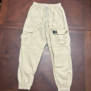 SANGTREE Women's Cargo Jogger Pants Khaki Large Tapered elastic waist drawstring